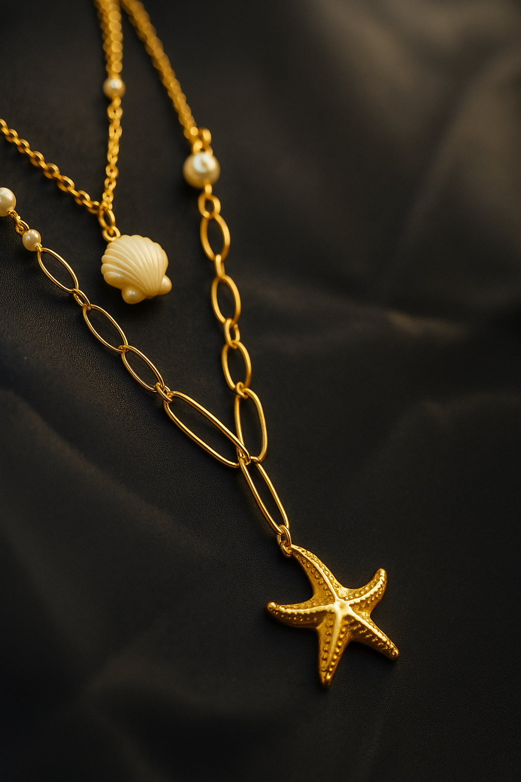 Starfish Couch Turtle Pendant Double Layered Necklace