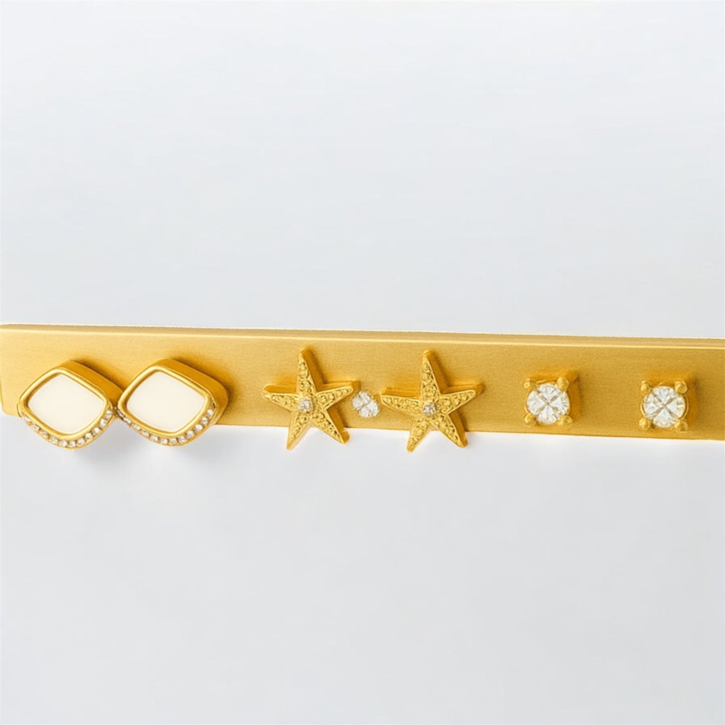 Golden Muse Mini Stud Earrings Set- 3 Pairs