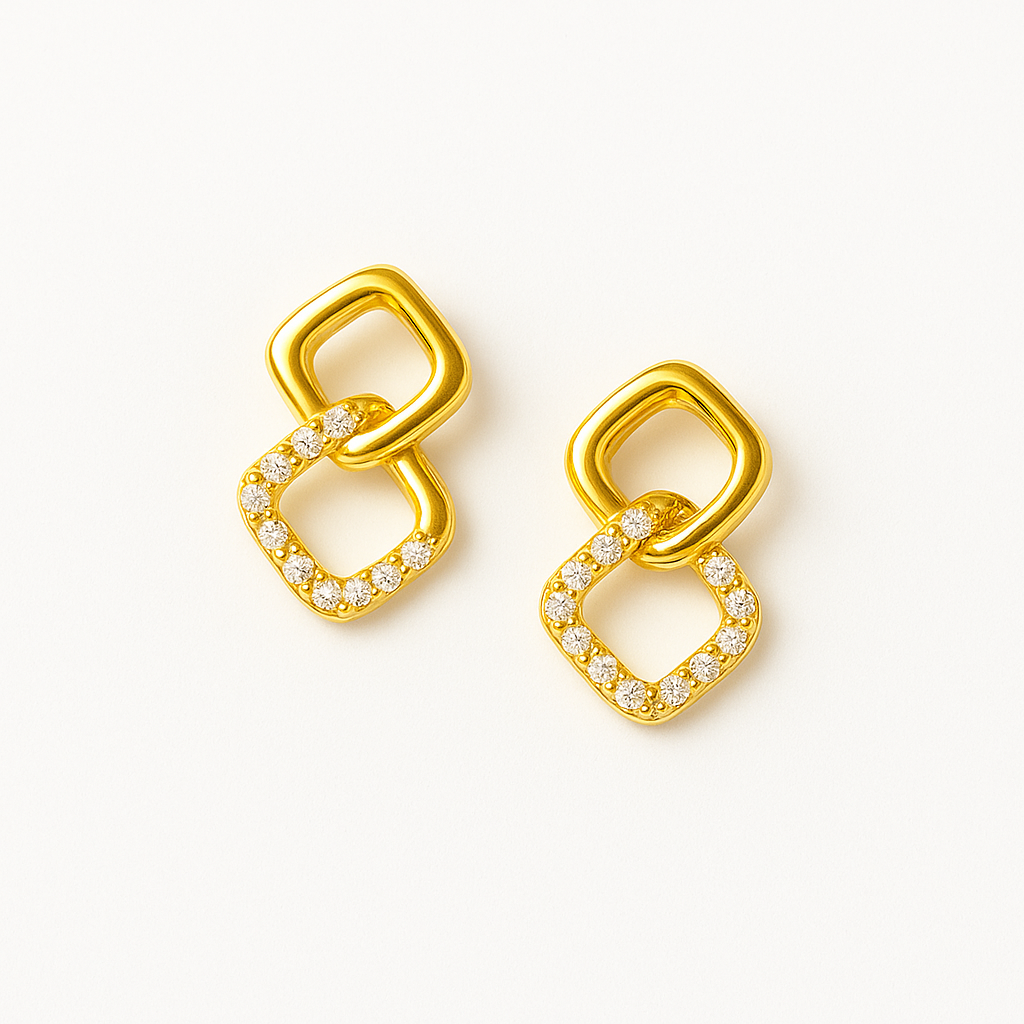 Gold CZ Stud Earrings Set-3 Pairs