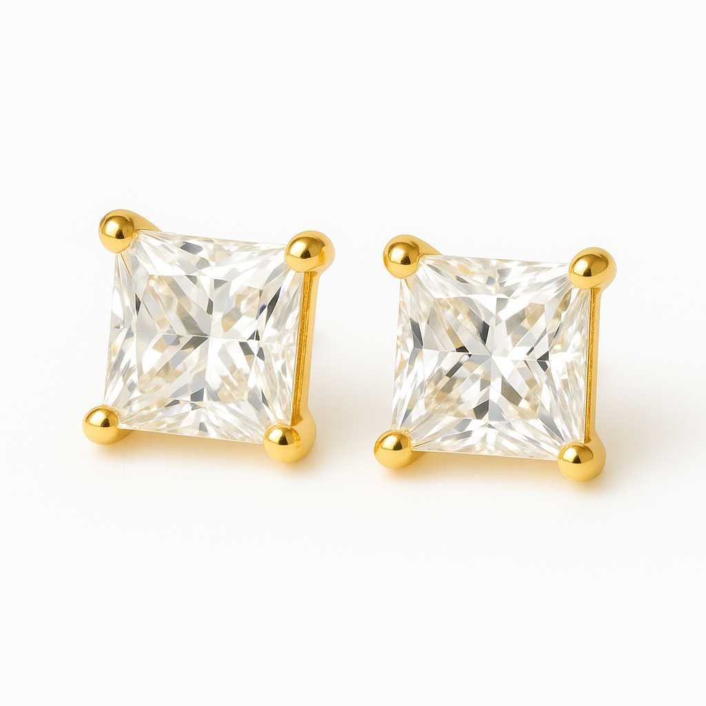 Gold CZ Stud Earrings Set-3 Pairs