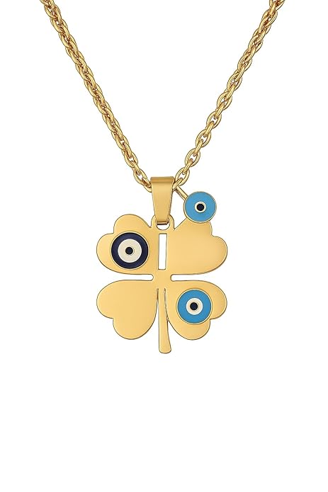 Turkish Blue Evil Eye Clover Heart Necklace