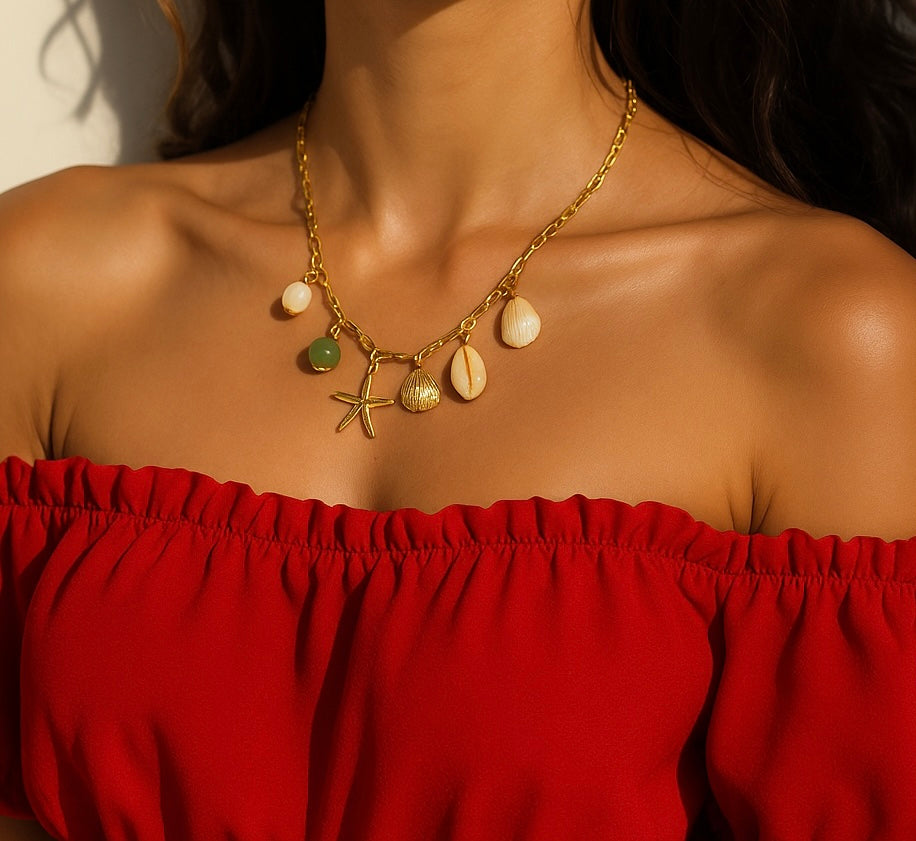 Starfish Sea Shell Pearl Necklace