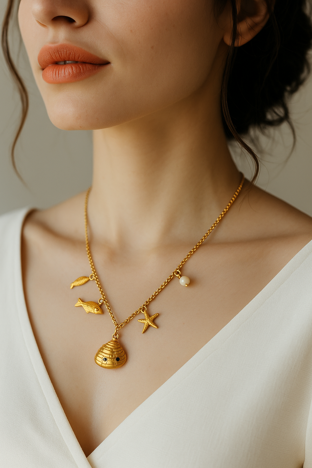 Ocean Charm Pearl Necklace