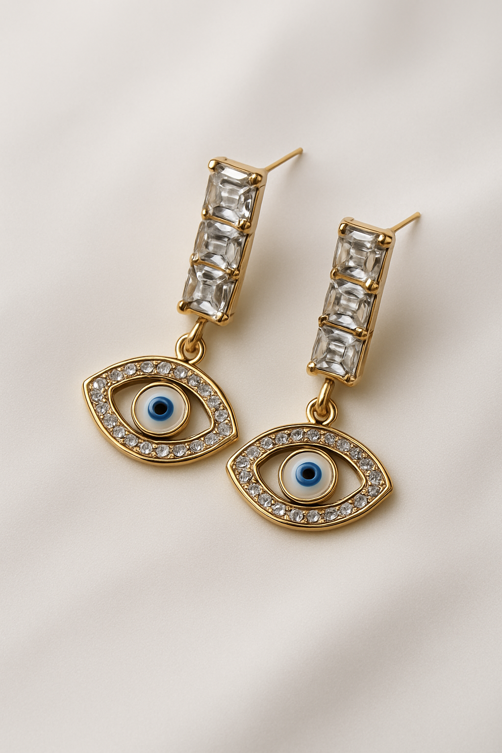 Anti Tarnish Evil Eye Earrings for Women – Gold Plated Dangle Drop Earrings with Cubic Zirconia Stones, Stylish Lightweight Jewelry for Everyday Wear and Gift