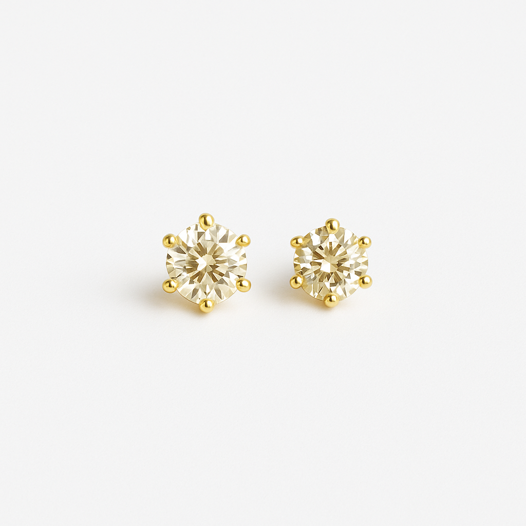 Gold CZ Stud Earrings Set-3 Pairs