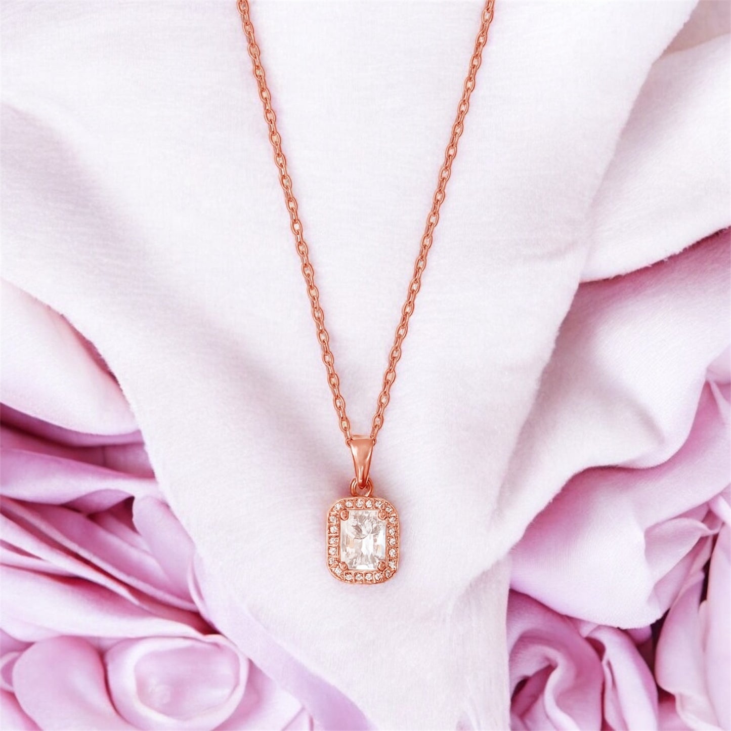 Auric Frame Solitaire Rose Gold Necklace
