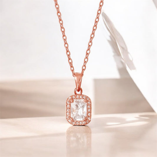 Auric Frame Solitaire Rose Gold Necklace