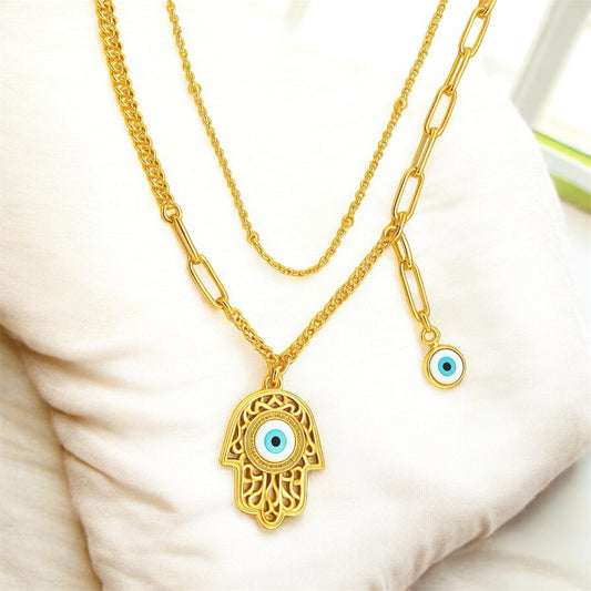 Lucky Hamsa Evil eye Double layered Necklace