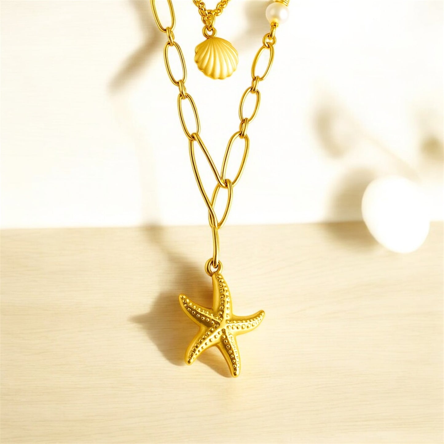 Starfish Couch Turtle Pendant Double Layered Necklace