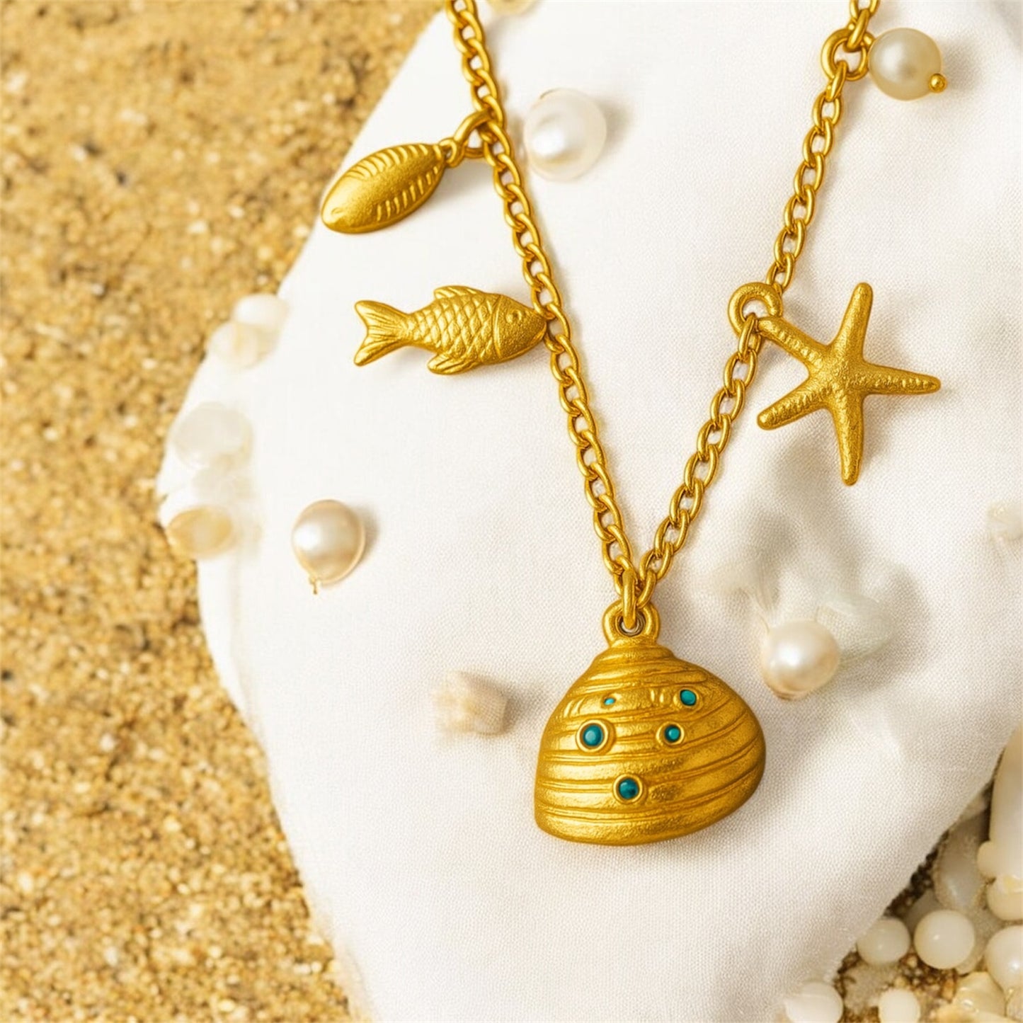 Ocean Charm Pearl Necklace