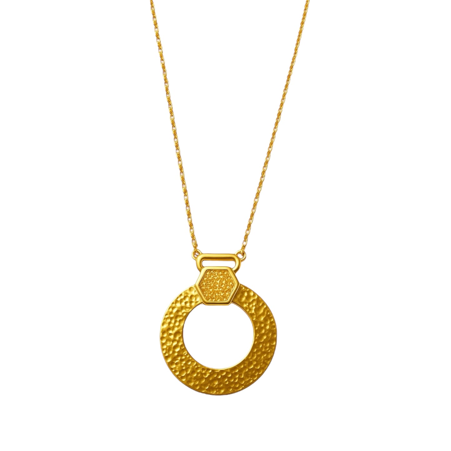 Hammered Round Cut Pendant Necklace