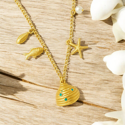 Ocean Charm Pearl Necklace