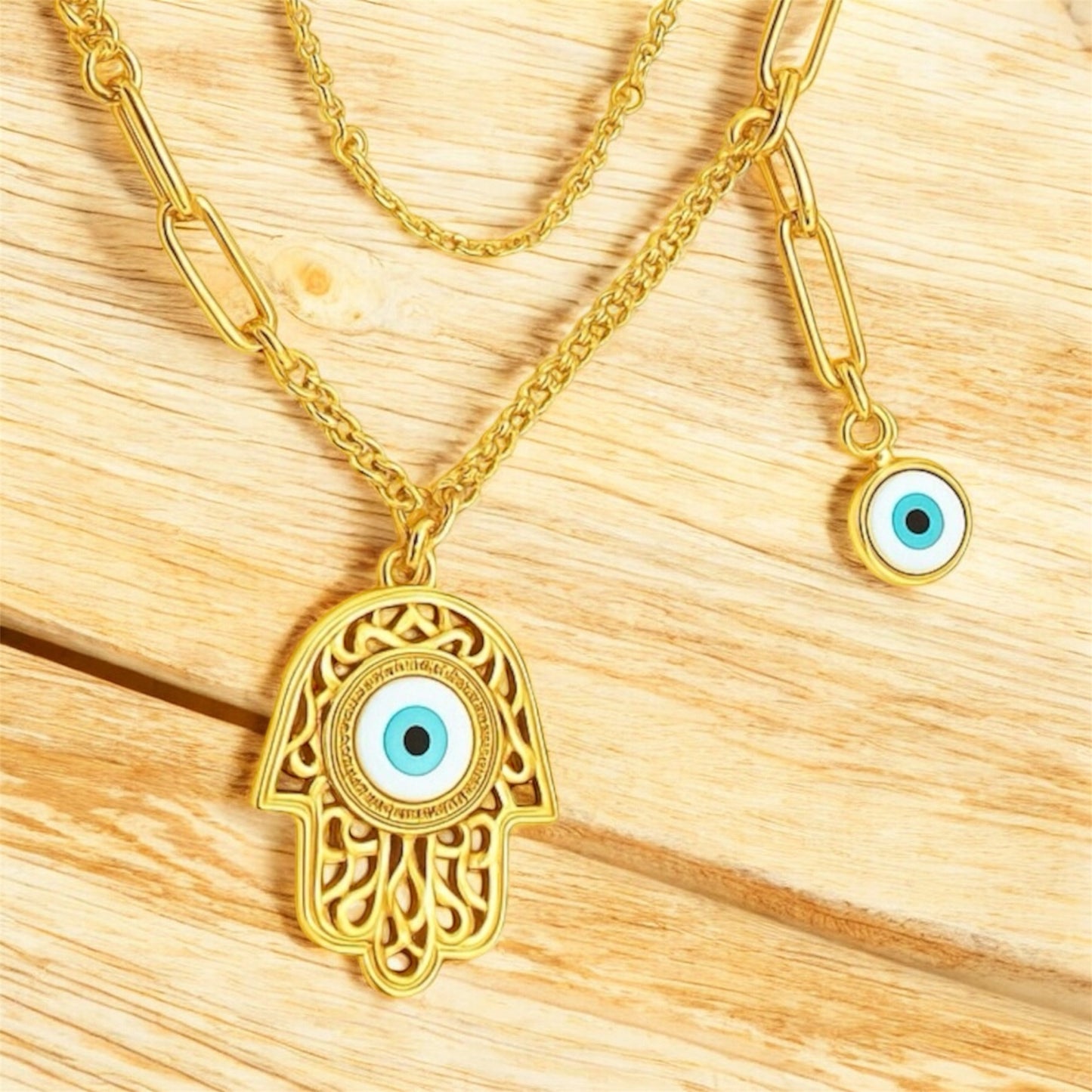 Lucky Hamsa Evil eye Double layered Necklace