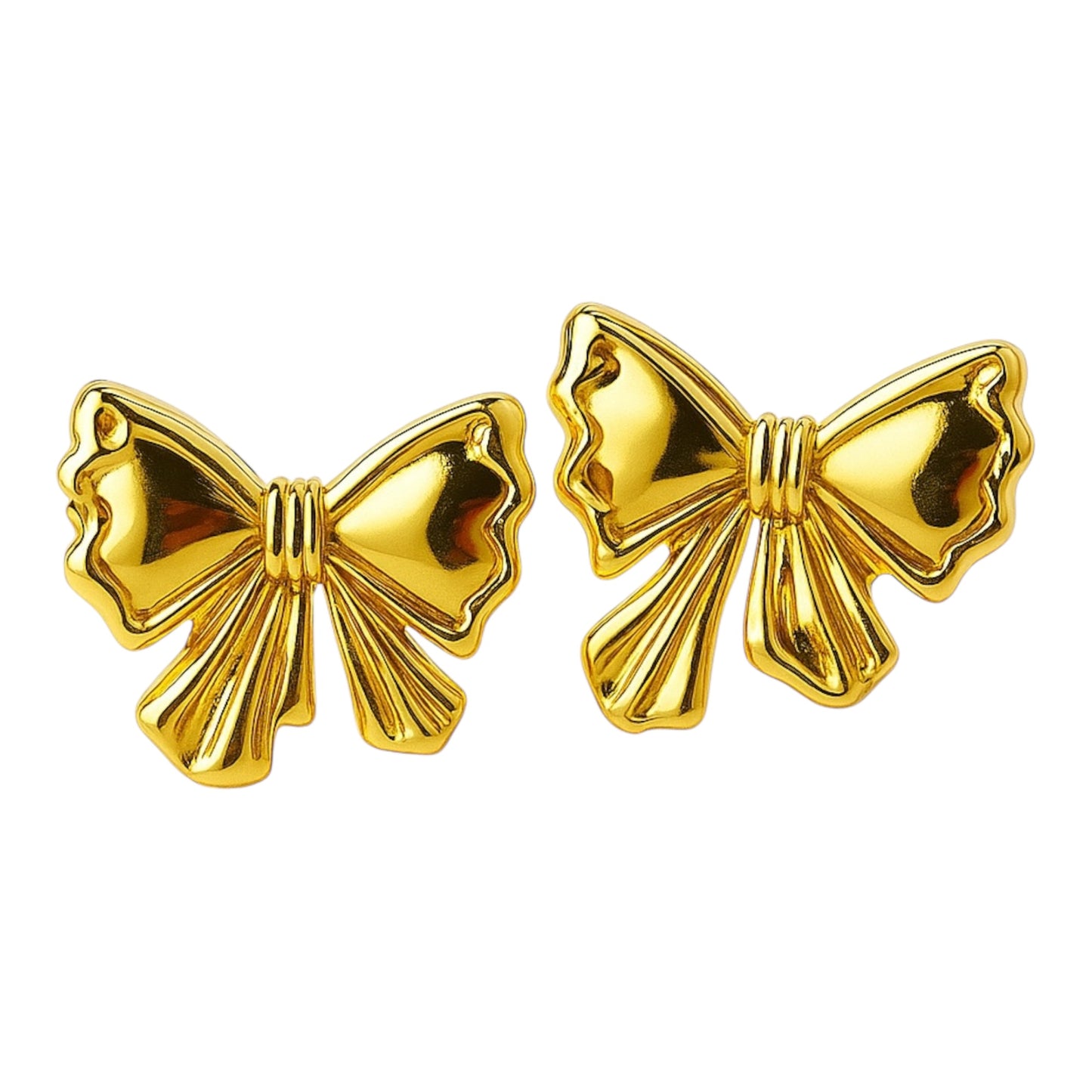 Gold bow-shaped earrings on a white background