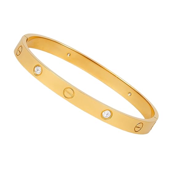 Gold bracelet with diamond accents on a white background