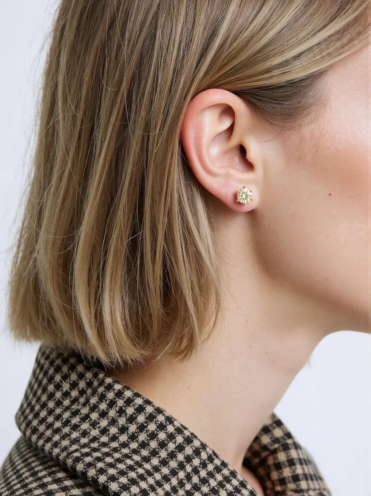 Gold CZ Stud Earrings Set-3 Pairs